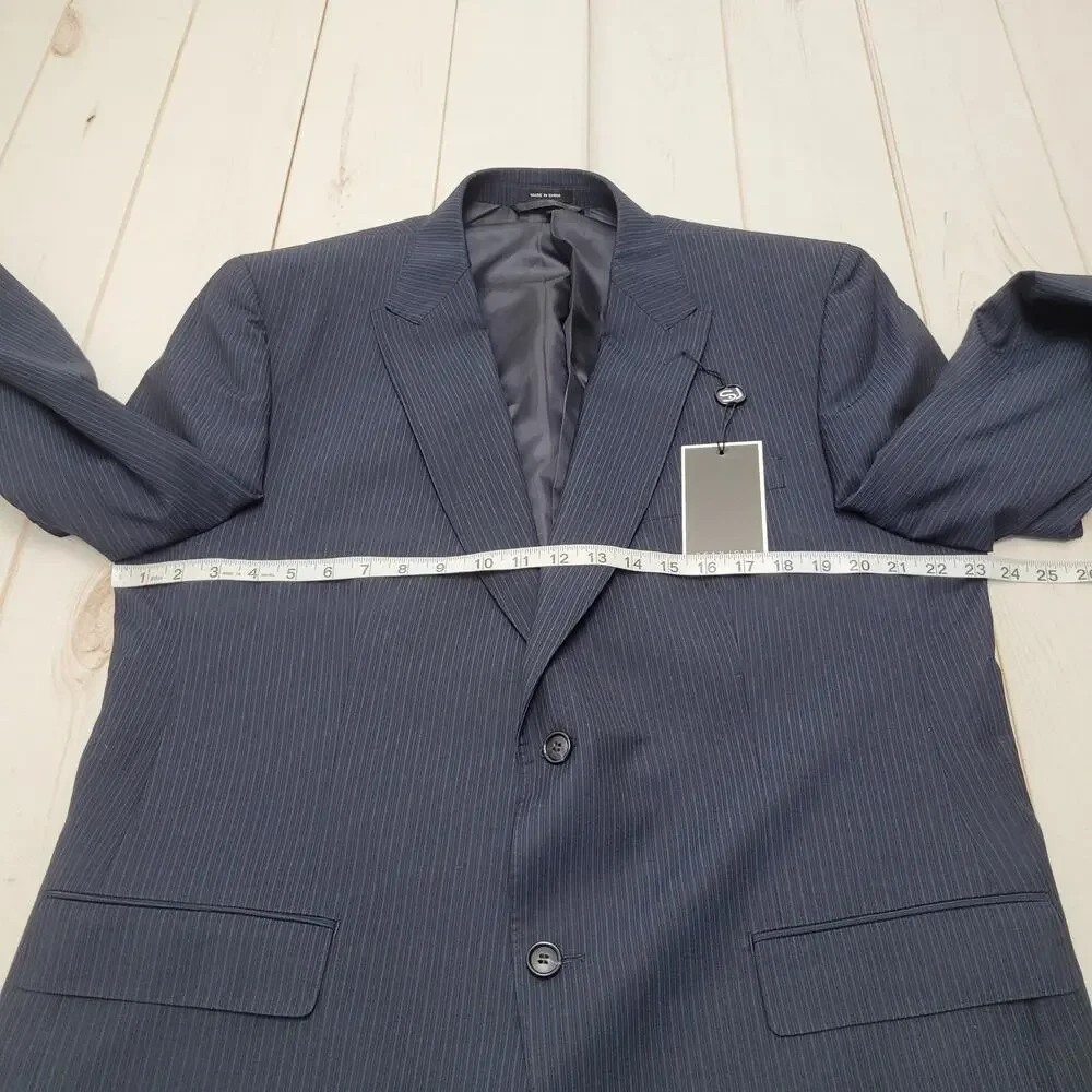 Sean John NWT navy blue pinstripe multi stripe blazer suit jacket 46R